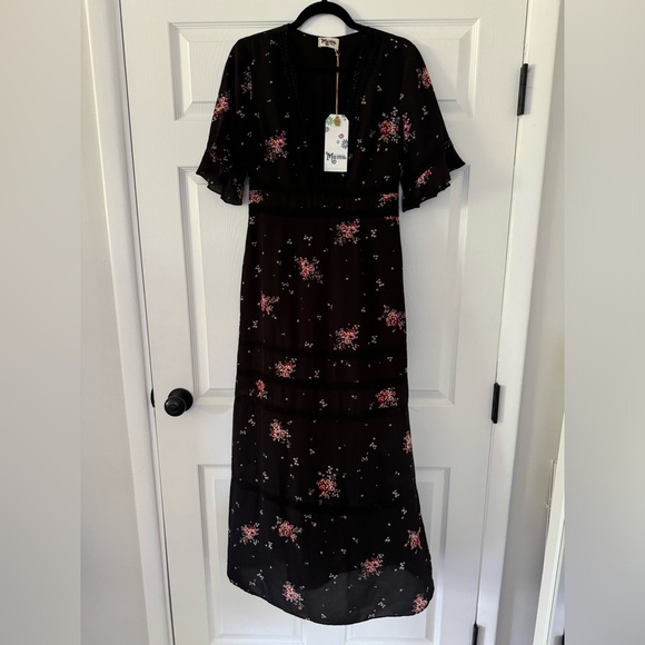🌟NEW🌟 Show Me Your Mumu Black Floral Tabitha Maxi Dress L - Picture 3 of 8